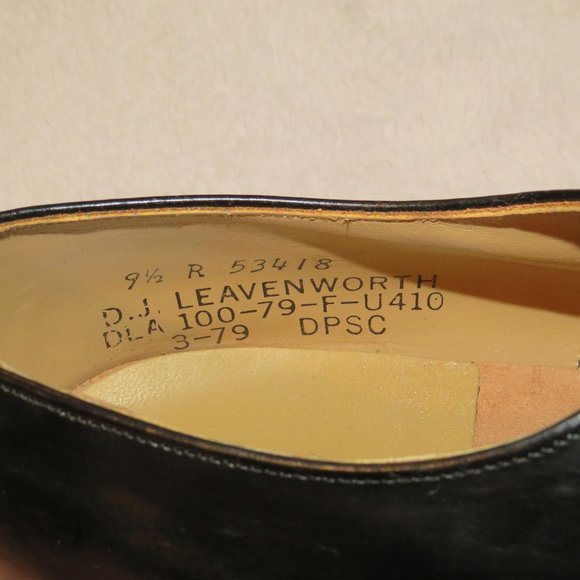 DJ Leavenworth 1979 Black Leather Derby\'s Dress Shoes 9.5R NOS NWOB